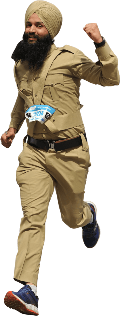 Uniformed man running