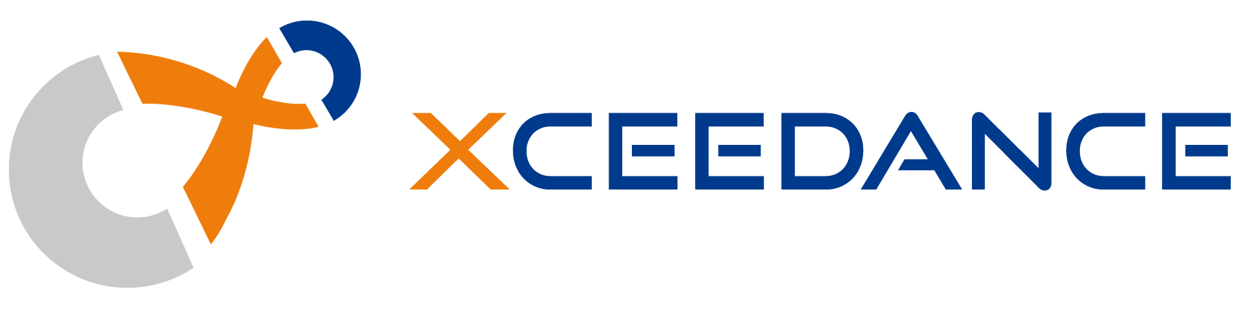 Logo of Xceedance: an infinity symbol in grey, orange and blue