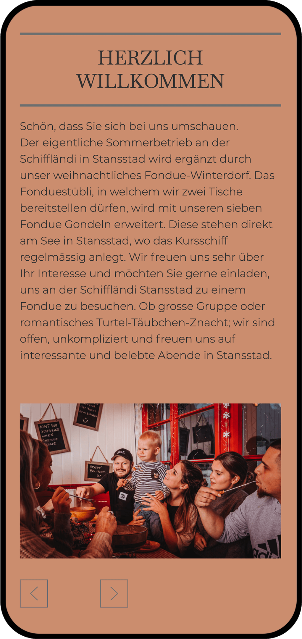 Screenshot der Website www.fonduegondeln.ch