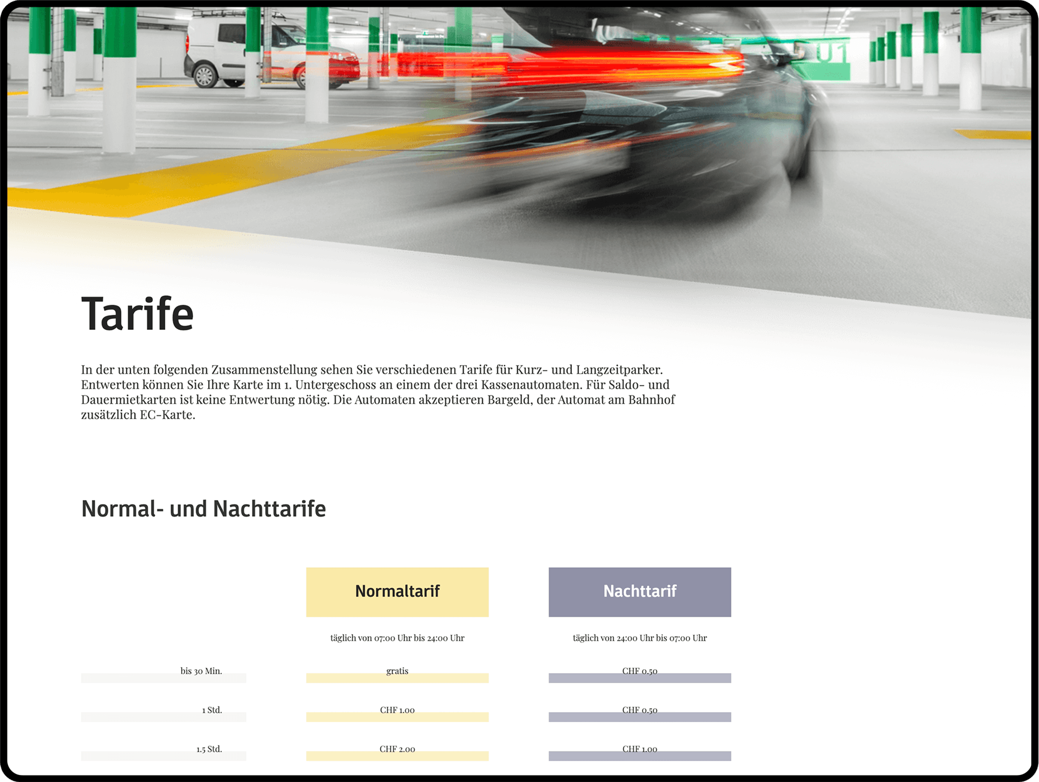 Screenshot der Website www.bahnhofparkingstans.ch