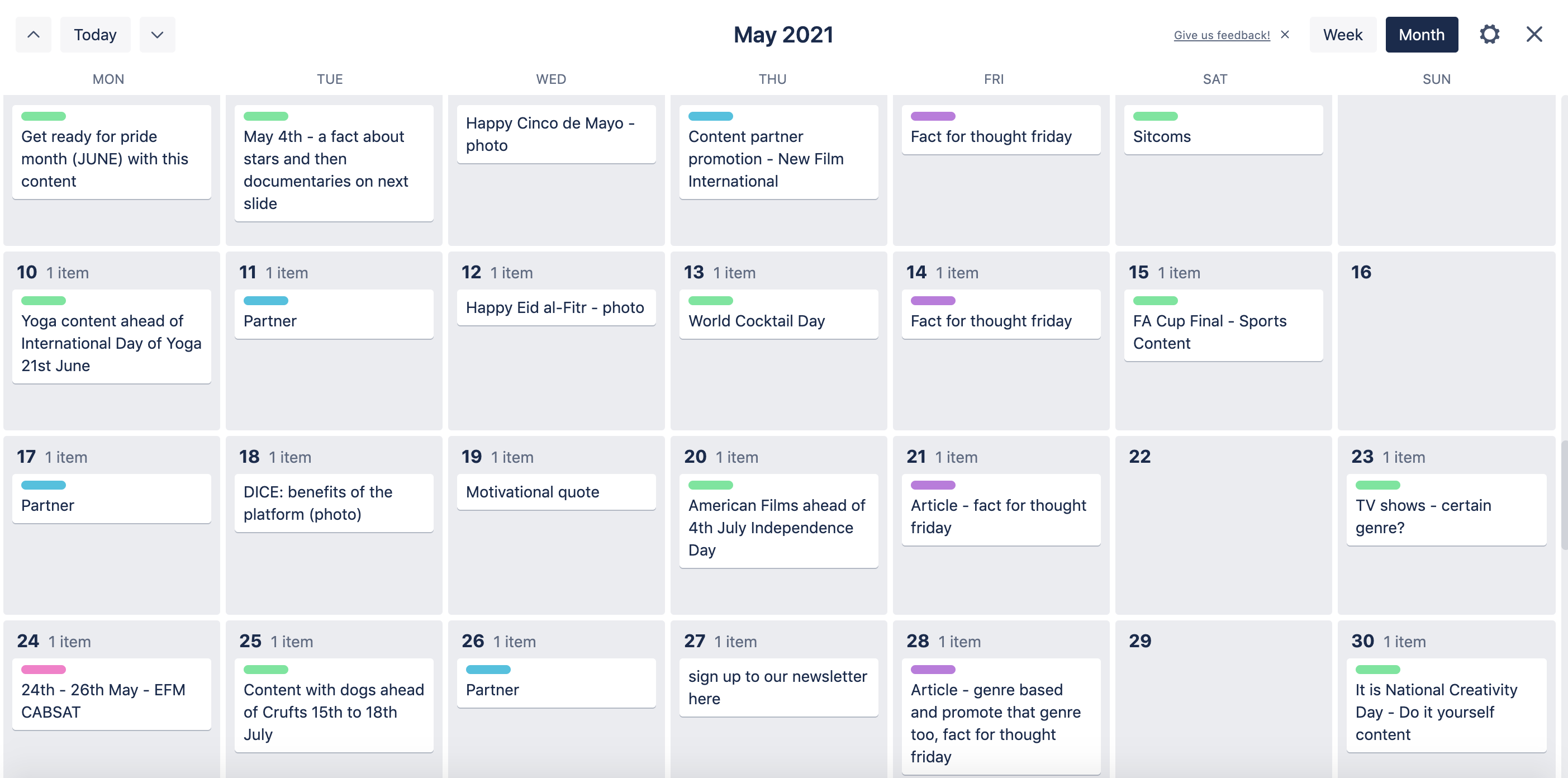 Social media content calendar for Konnect Digital