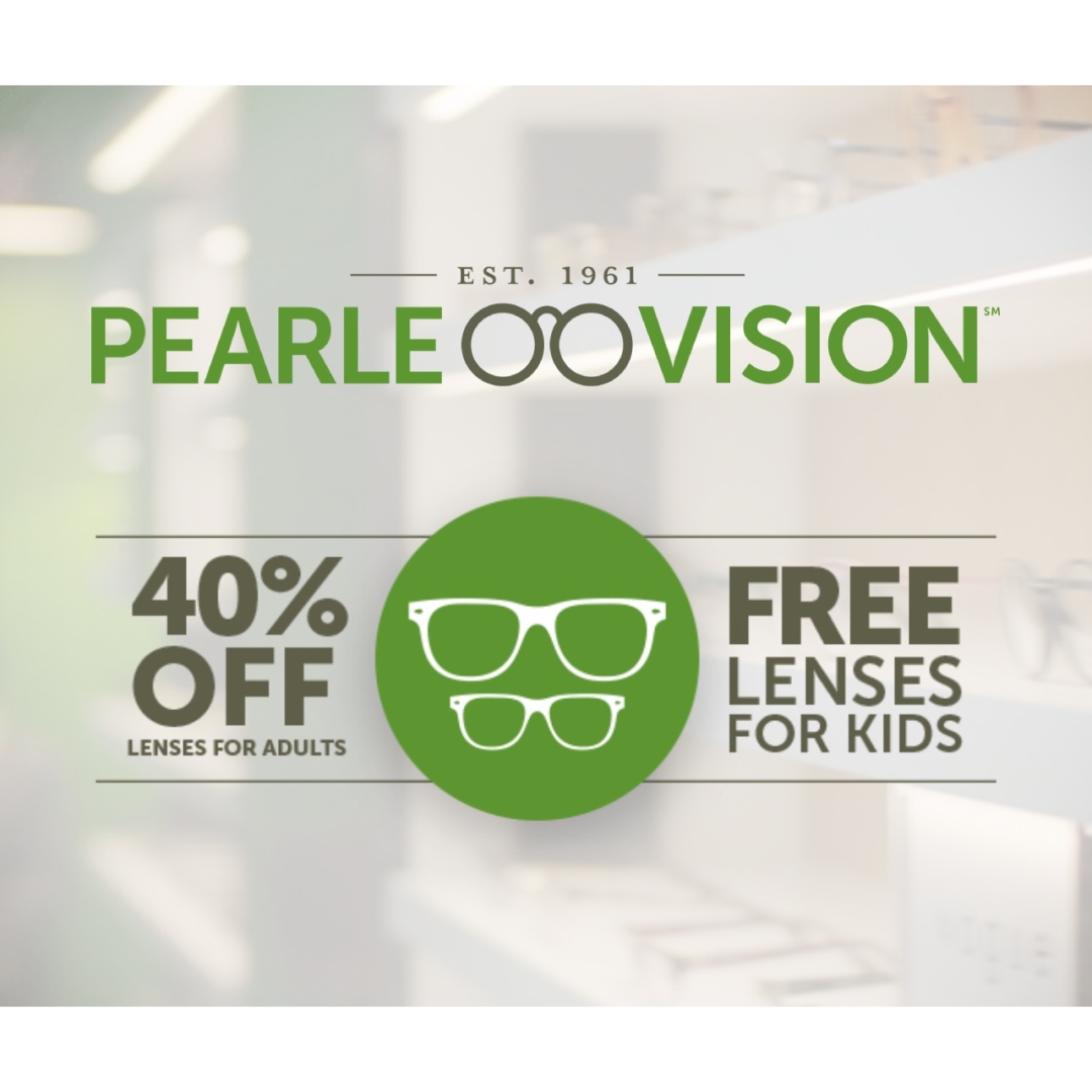 pearle vision 40 percent off and free lenses text detail