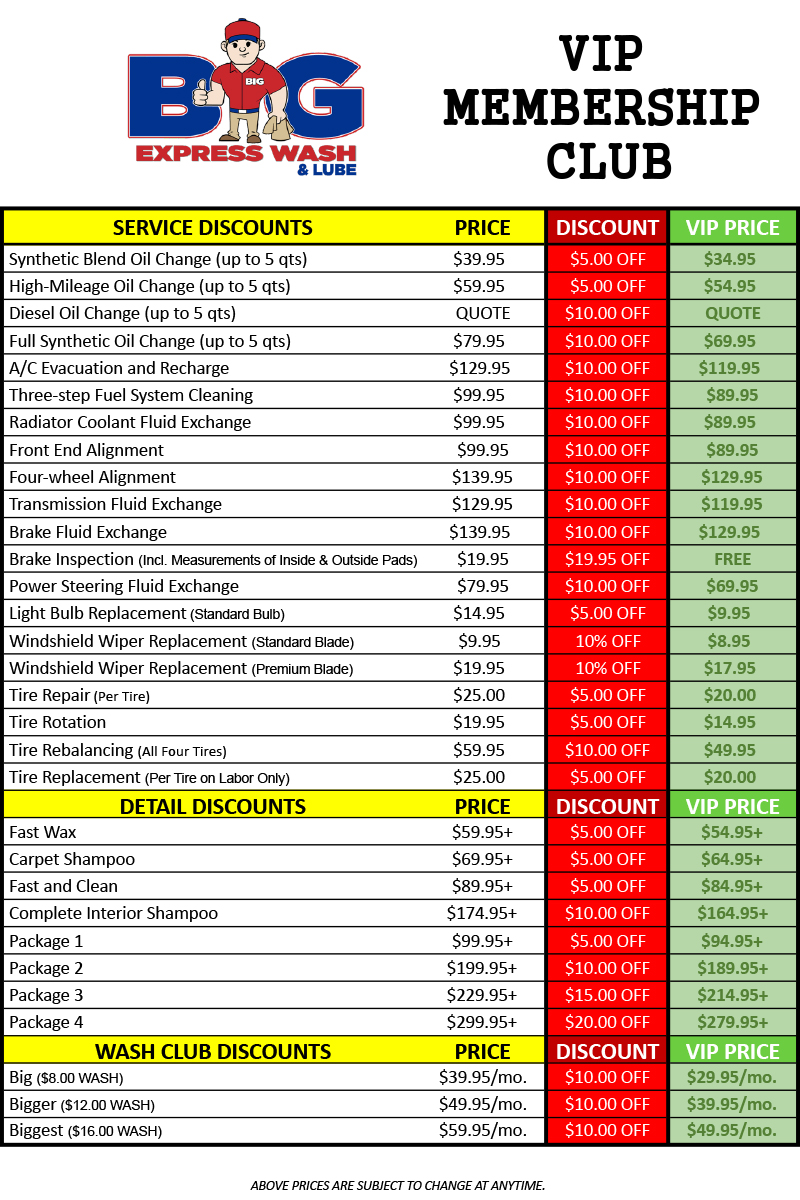 VIP Card BIG Express Wash & Lube Bradley IL
