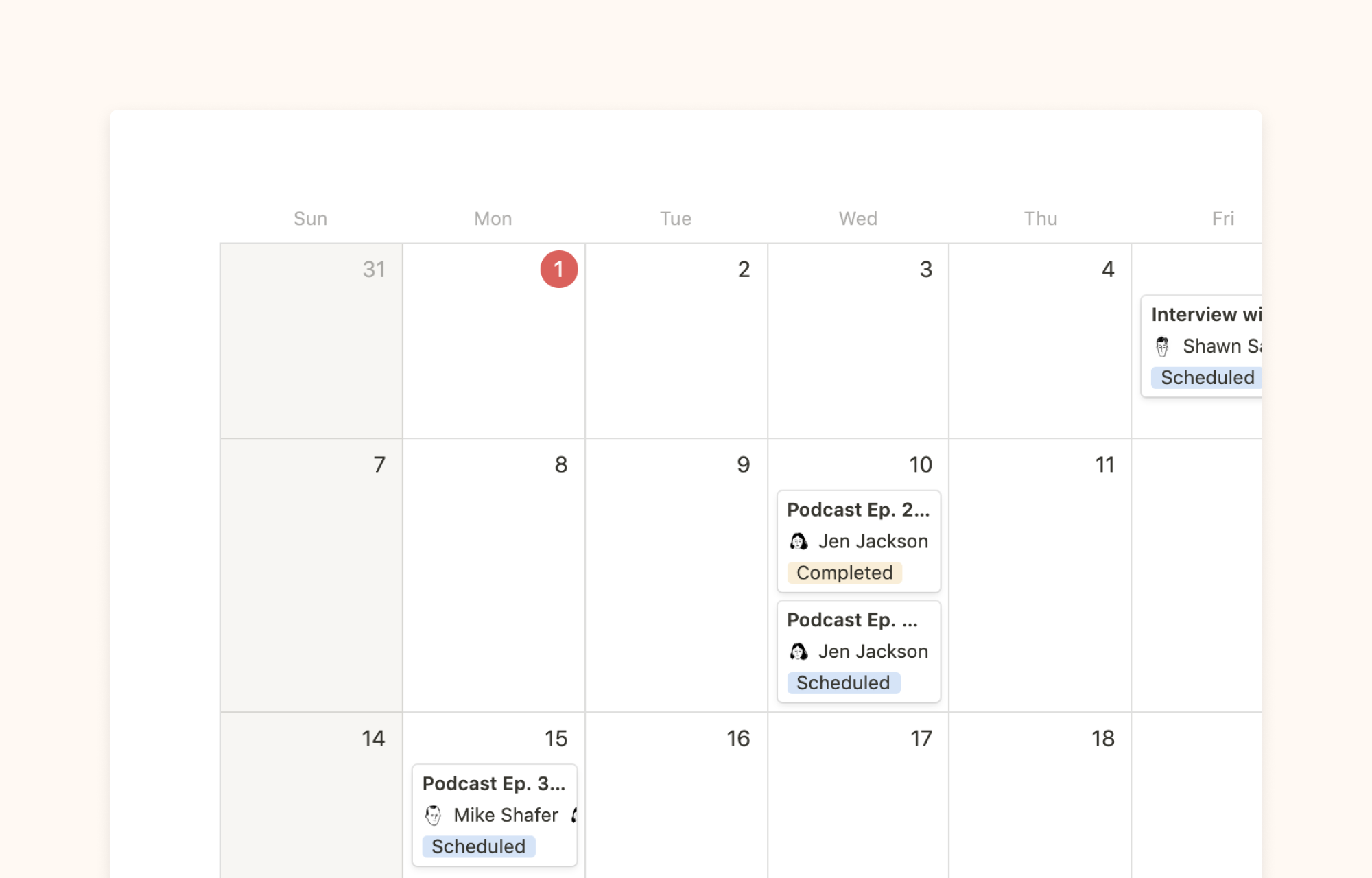 Editorial calendar example