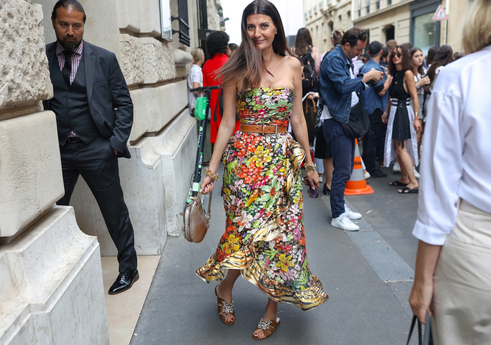 Image may contain Clothing Apparel Human Person Footwear Shoe Evening Dress Robe Fashion Gown and Pedestrian