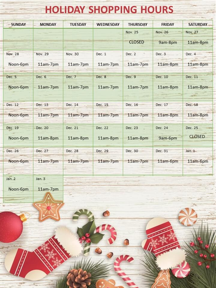 Holiday hours schedule