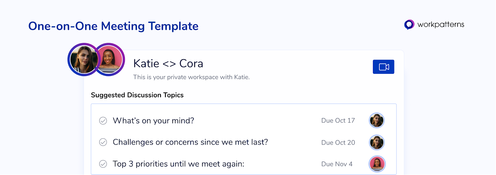 One on one meeting template in WorkPatterns the people management app