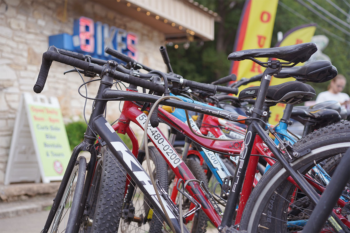 Bicycles in front of Barton Springs Bike Rental
