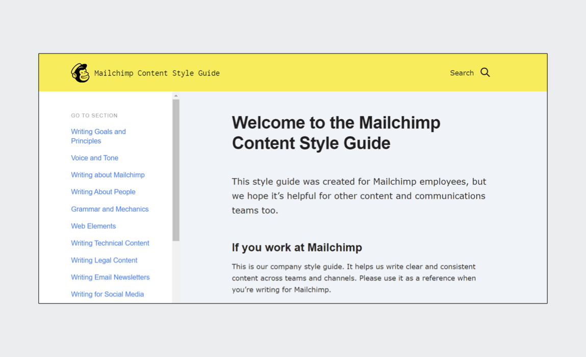 Content Style Guide firmy Mailchimp