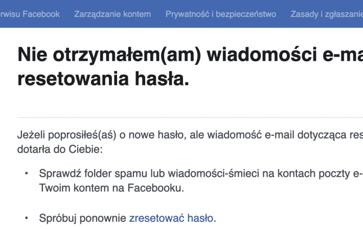 Brak wiadomości resetującej hasło