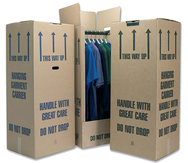 Wardrobe removal boxes with clothes inside