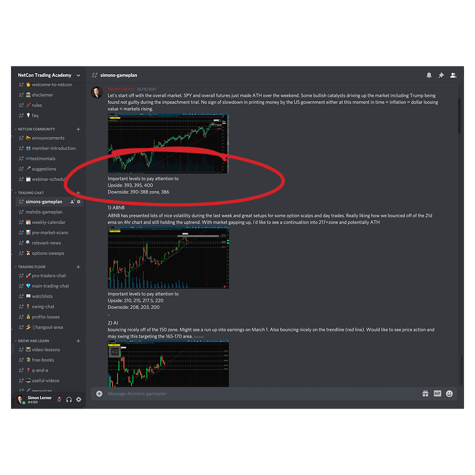 NetCon trading chat in a Slack chatroom about stock markets rising