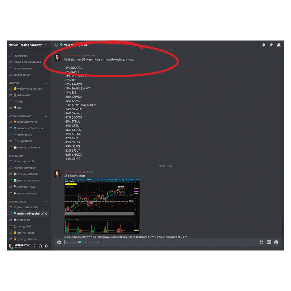 NetCon main trading chat feed in a Slack chatroom