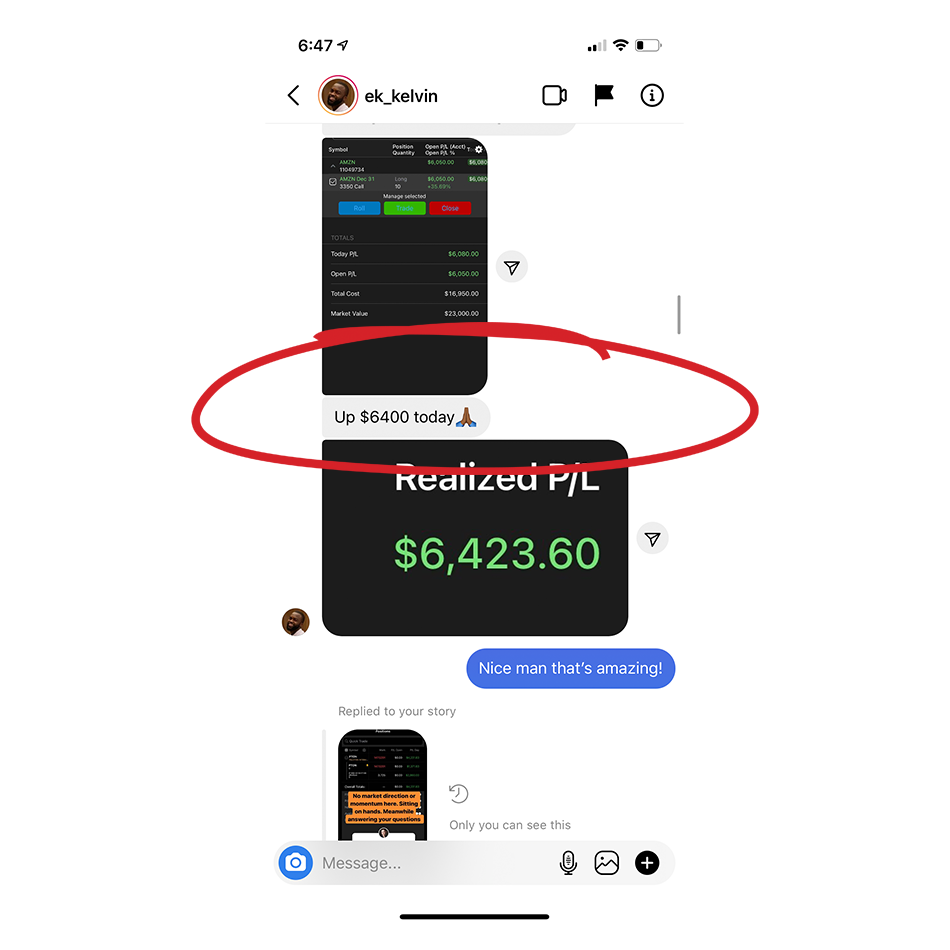 mobile text chat between two people about stock trading