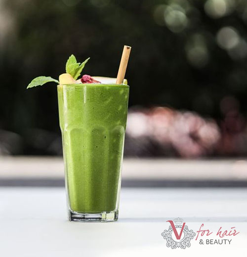 QT Nude smoothie with greens at V For Hair and Beauty Merivale