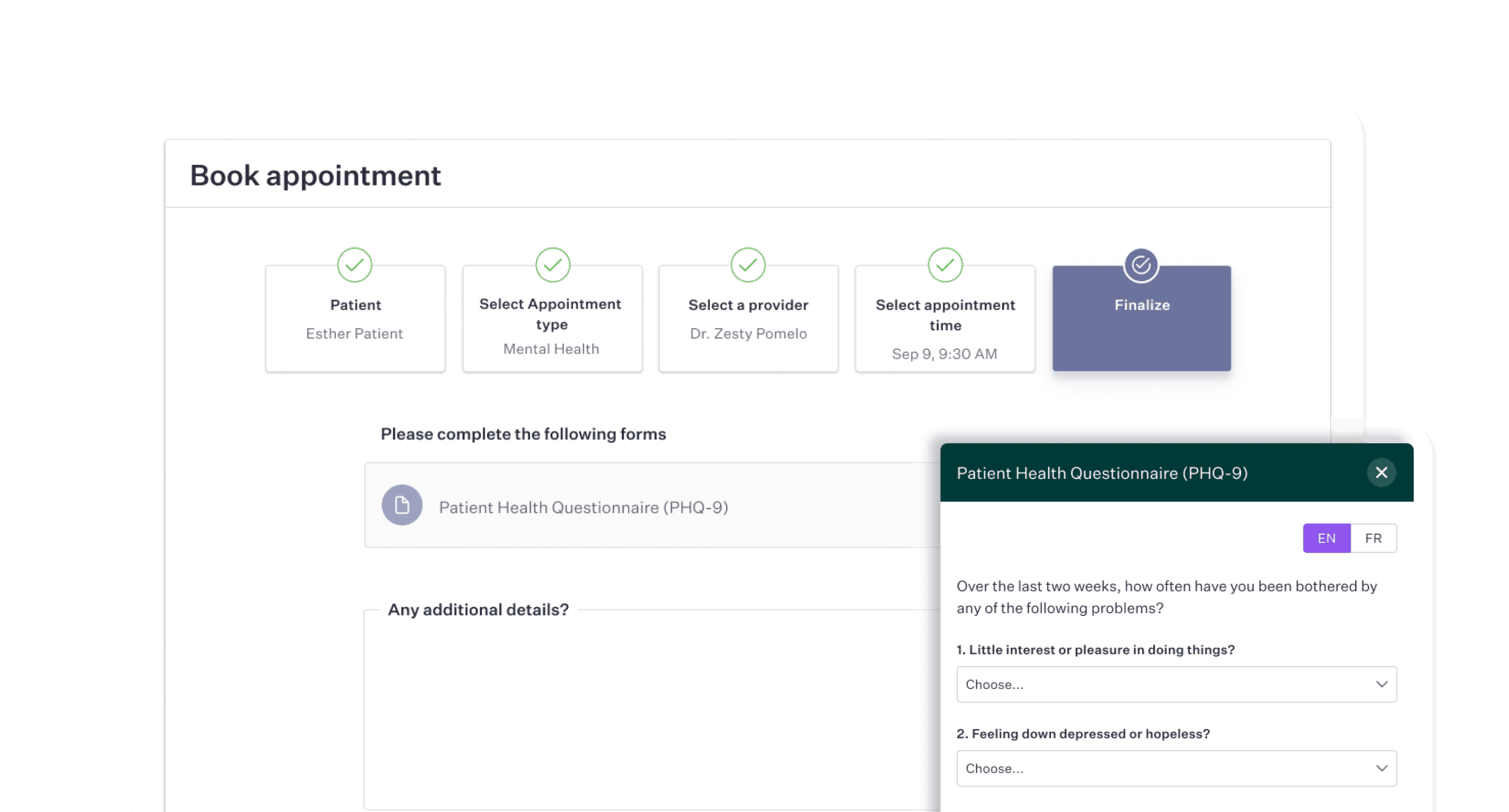 Digital patient forms in the online booking process