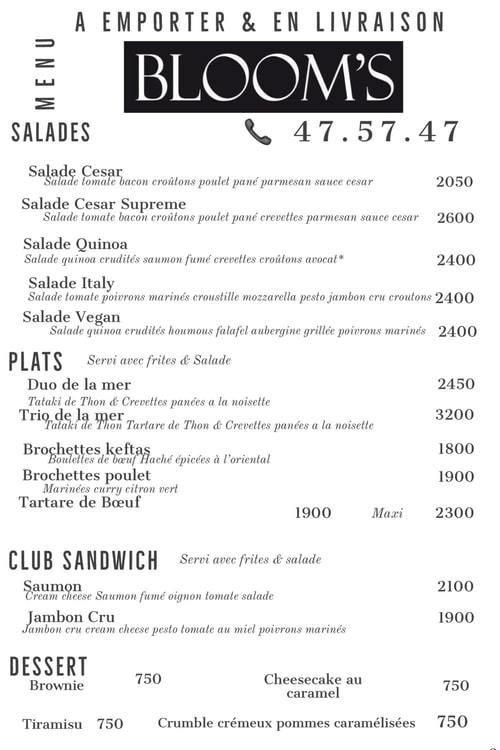 Blooms Consultez notre menu sur Miam.nc