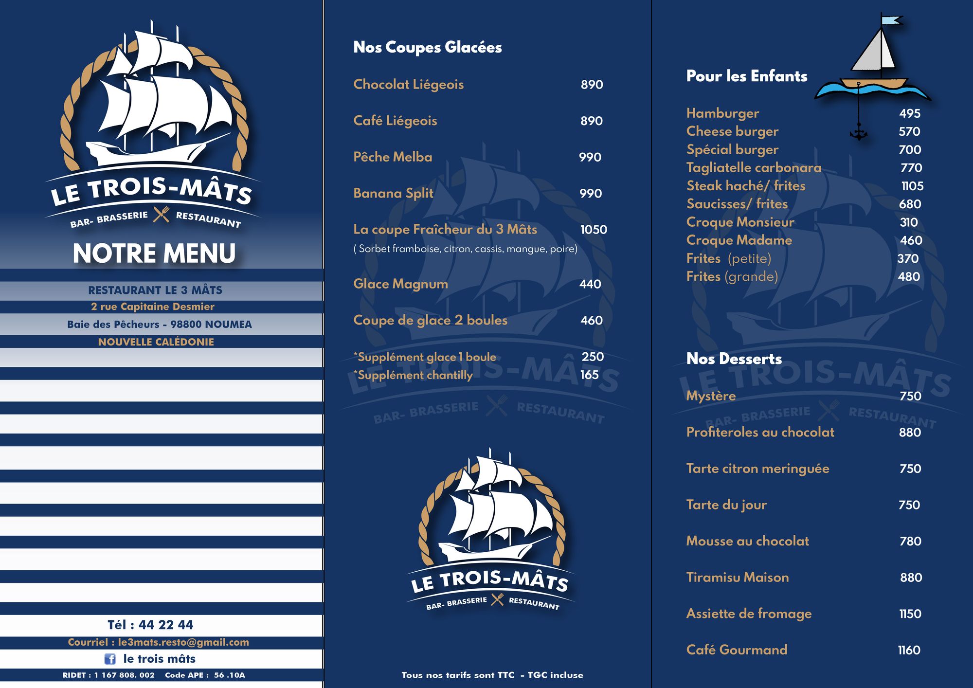 Le 3 Mâts Consultez notre menu sur Miam.nc