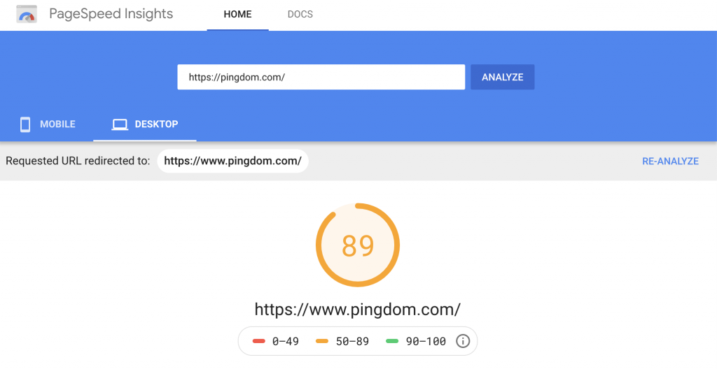 Google PageSpeed Tool - Desktop Results