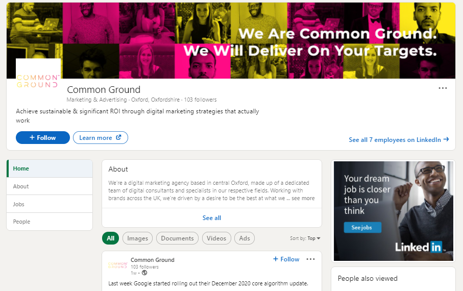 Common Ground digital marketing agency LinkedIn Company page