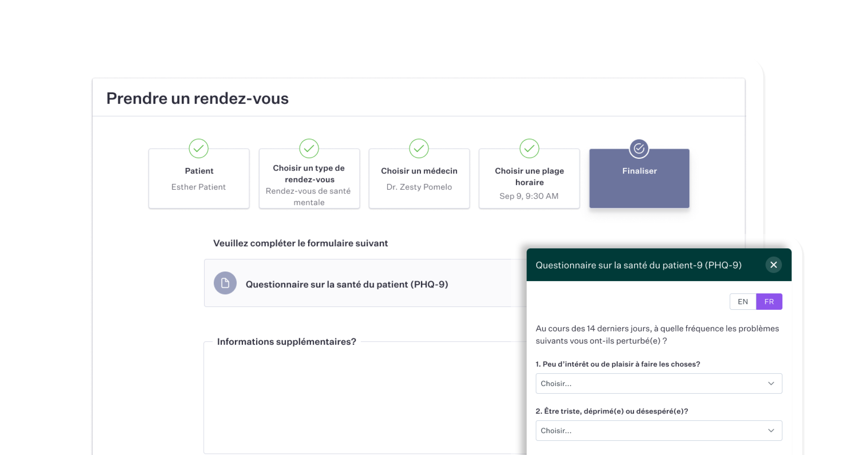 Intégrez des formulaires éléctroniques au processus de prise de rendez-vous en ligne pour garder les informations de vos patients à jour