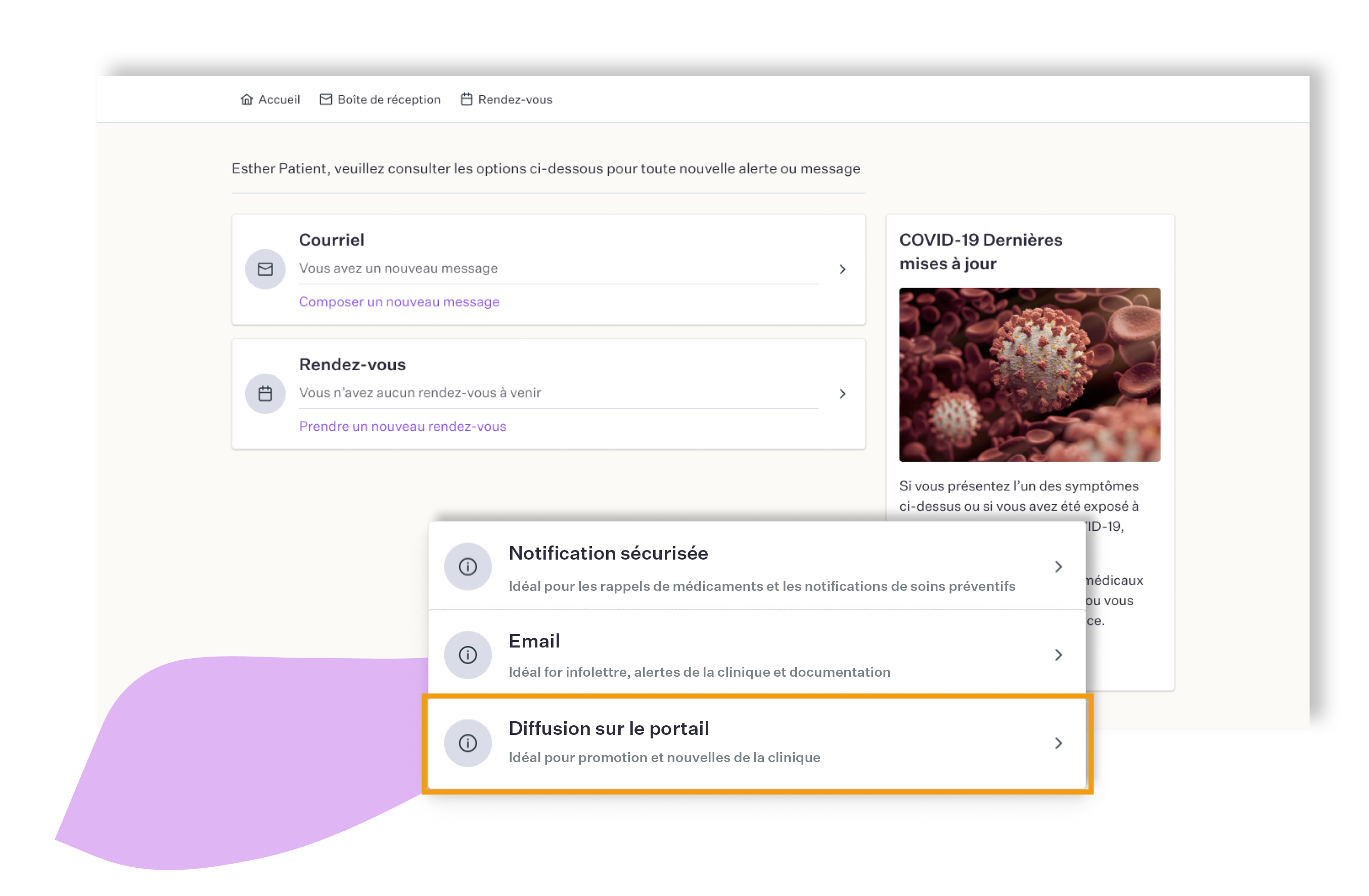 Créez plusieurs notifications qui resteront affichées dans le portail patient de Pomelo Santé