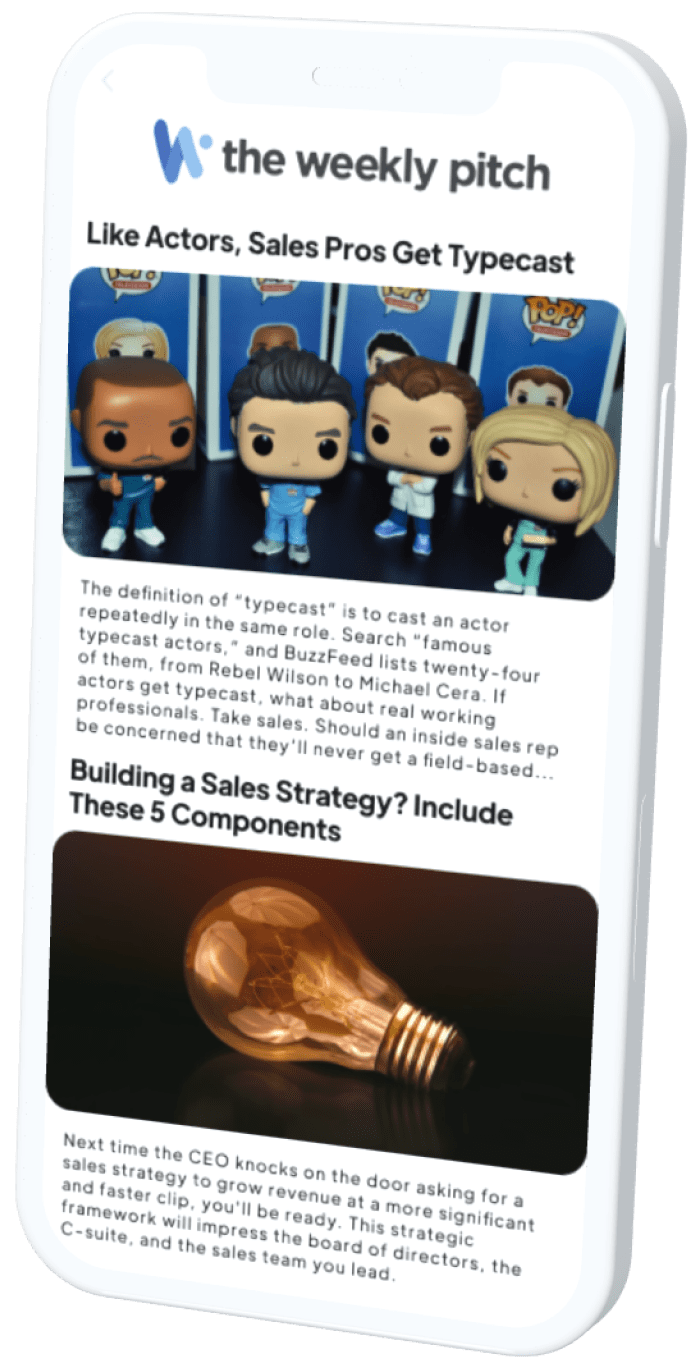 Mockup of weekly pitch newsletter with articles