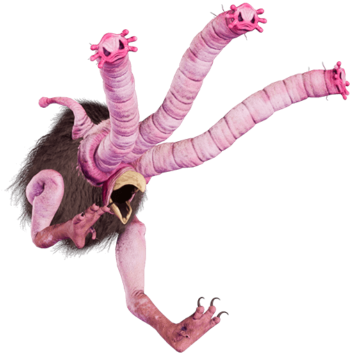 Ostrich-like creature with three long noses instead of heads