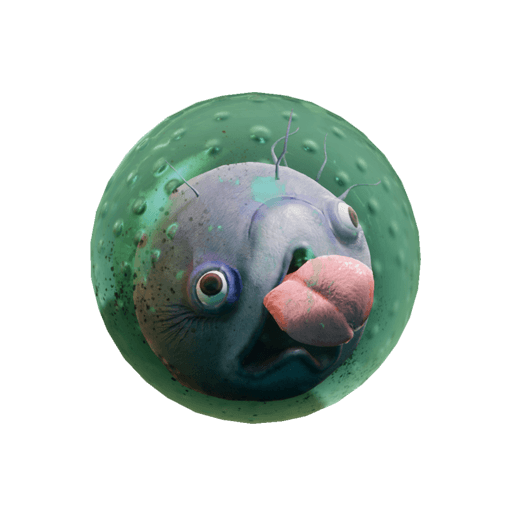 Round blob creature inside a sort of green bubble