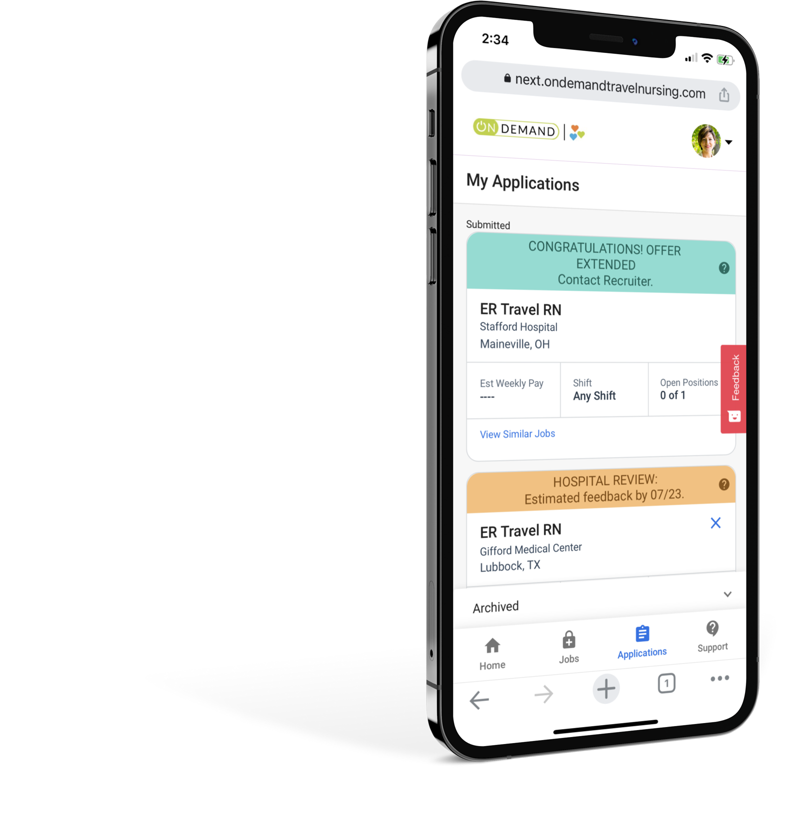 An iPhone with a screen capture of the applications page in On Demand
