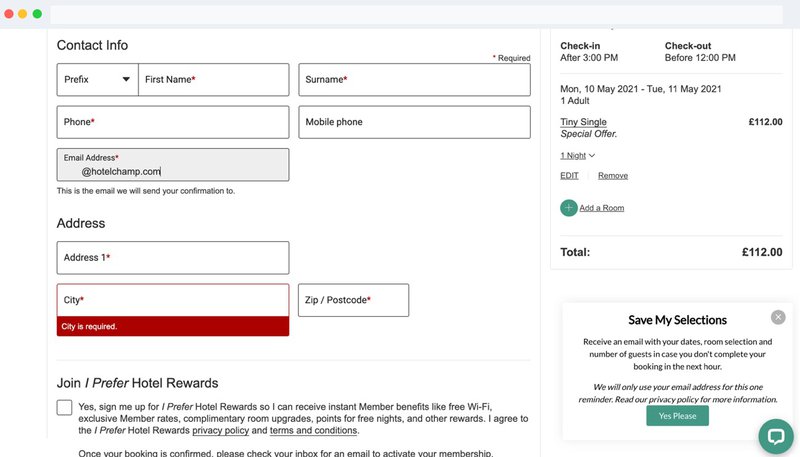 A good example of a saved search message in the booking funnel