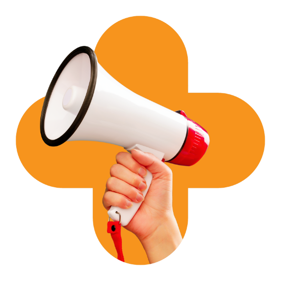 A hand holding a bullhorn