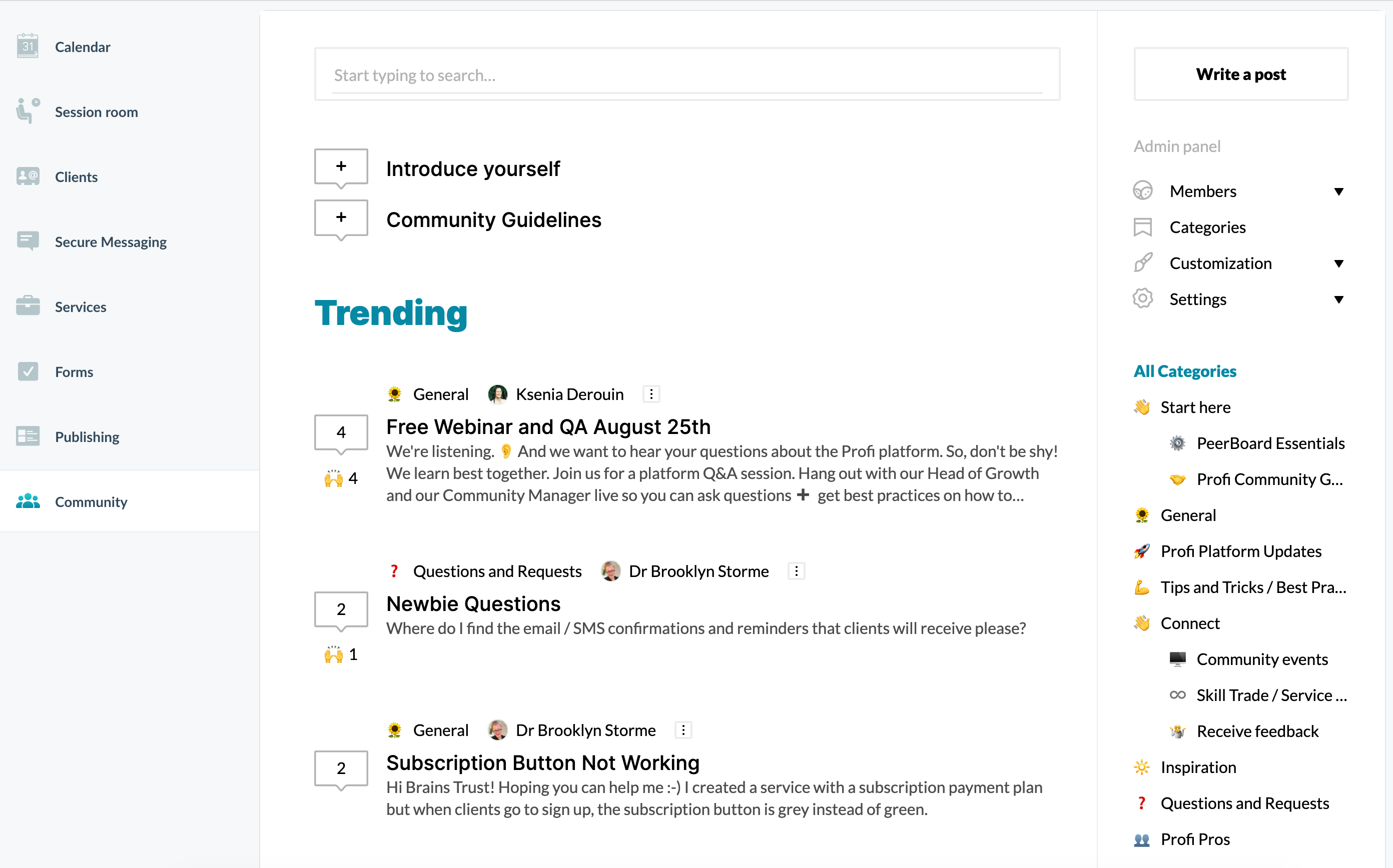 Profi's PeerBoard Integration inside their all-in-one operating platform for professional service providers