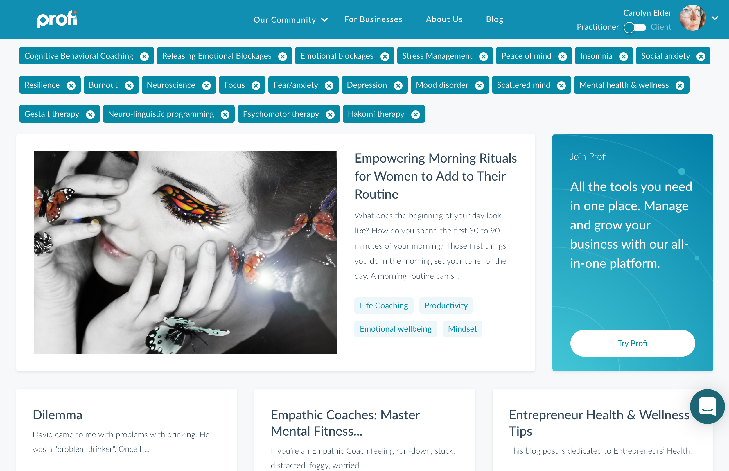 Using mental health tags to filter Profi Marketplace content | mental health support for service providers
