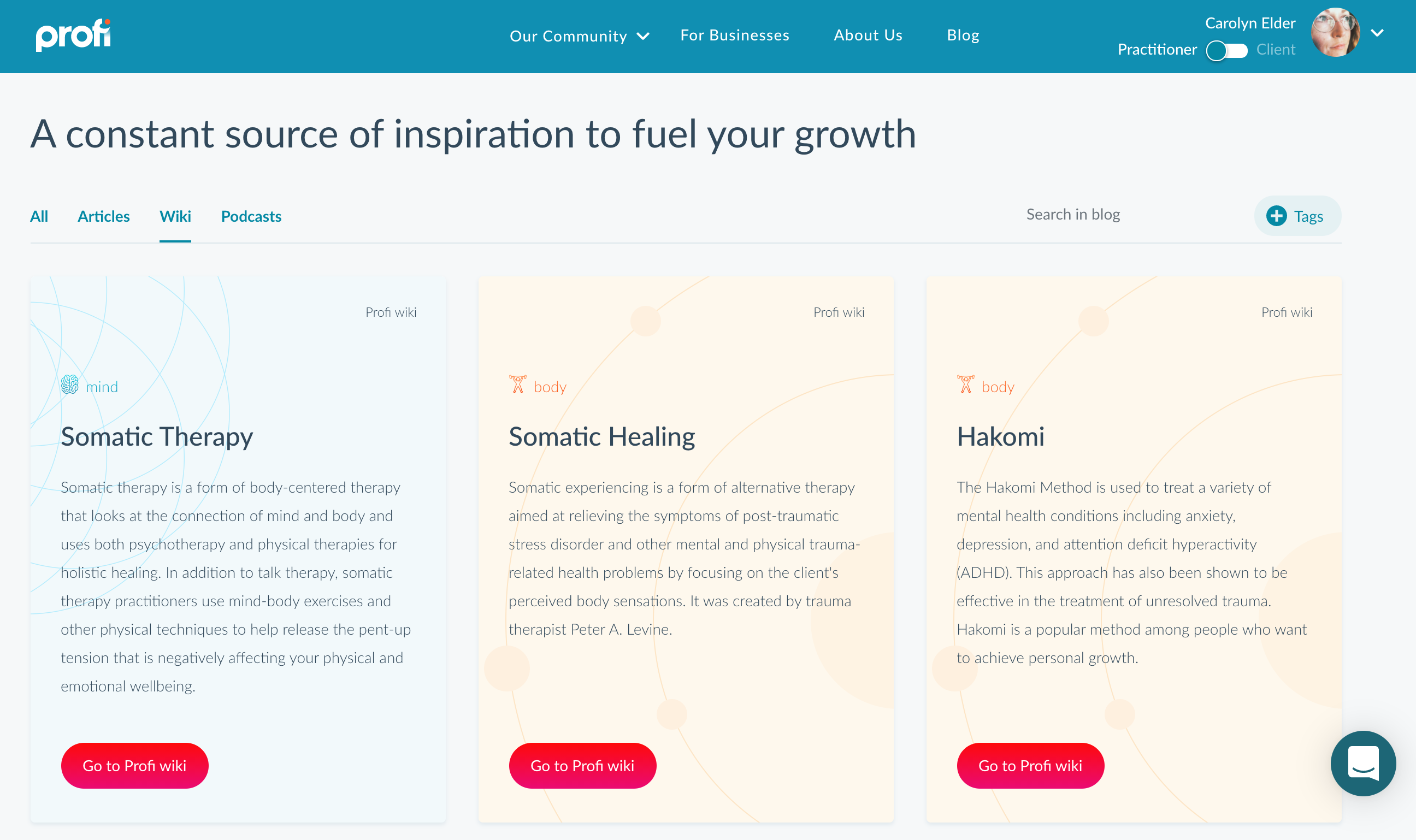Profi Wiki of health and wellness modalities | mental health help for service professionls