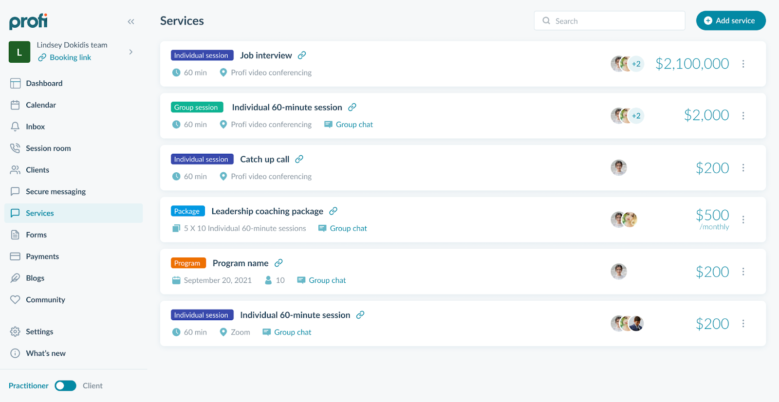 Profi Team Service Catalog