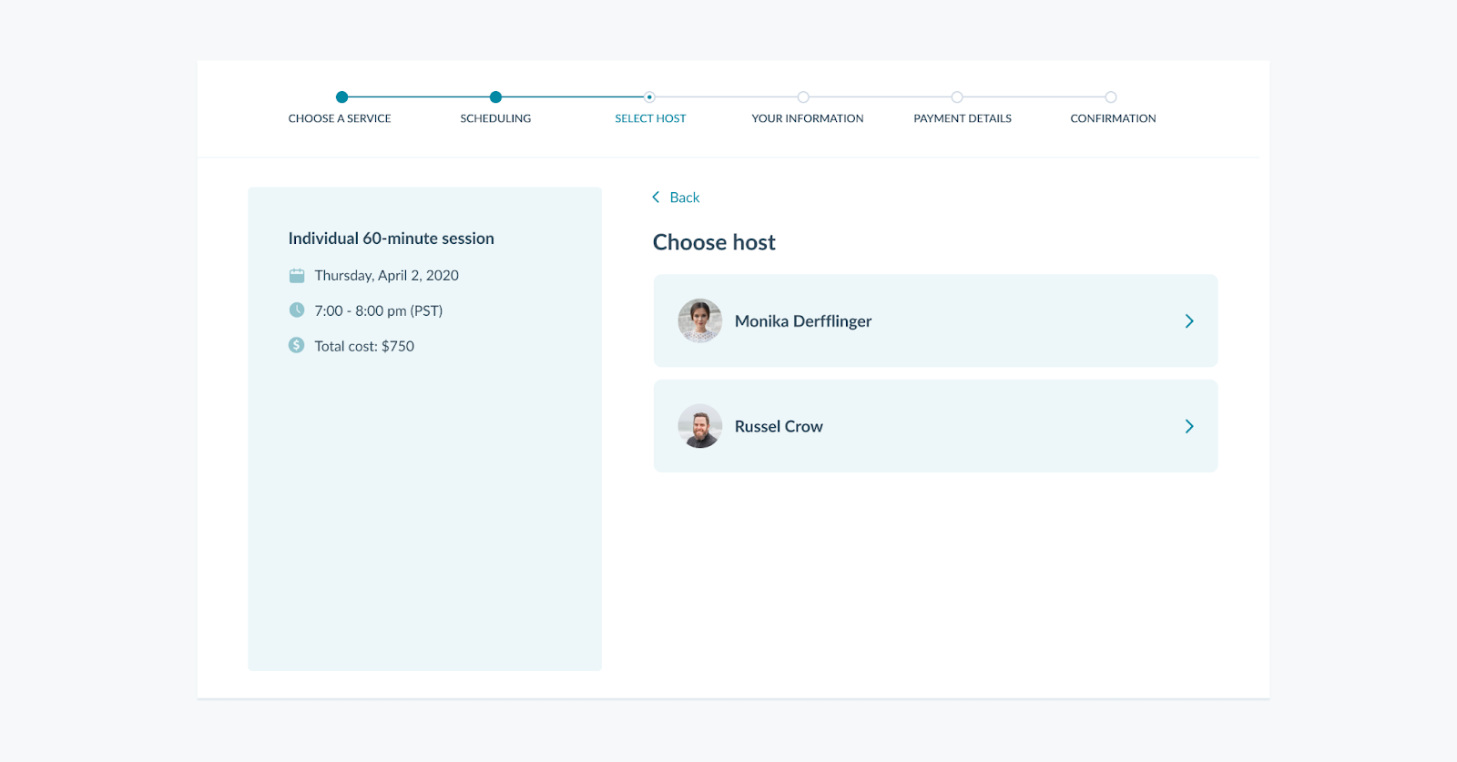 Profi Team simple stepped booking process