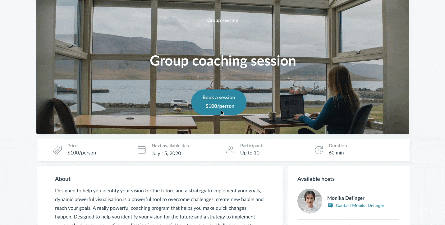 Profi Team Services landing page for group session with multiple coach hosts