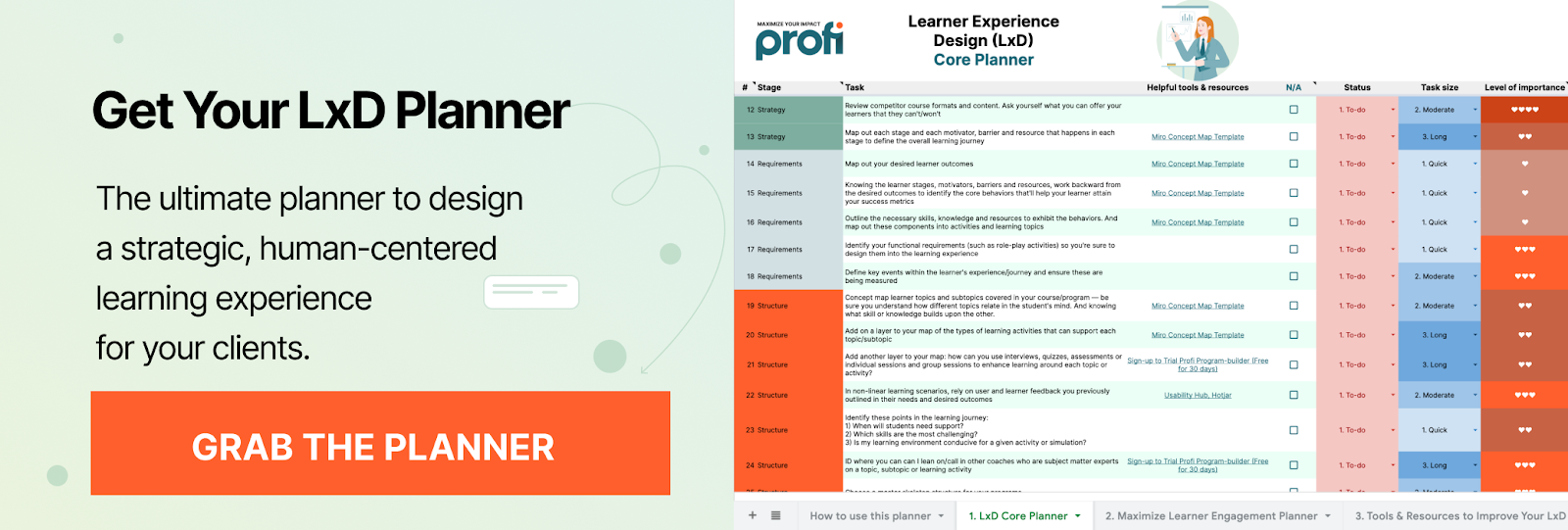 Free Learner Experience Design (LxD) Planner | Profi corporate training platform