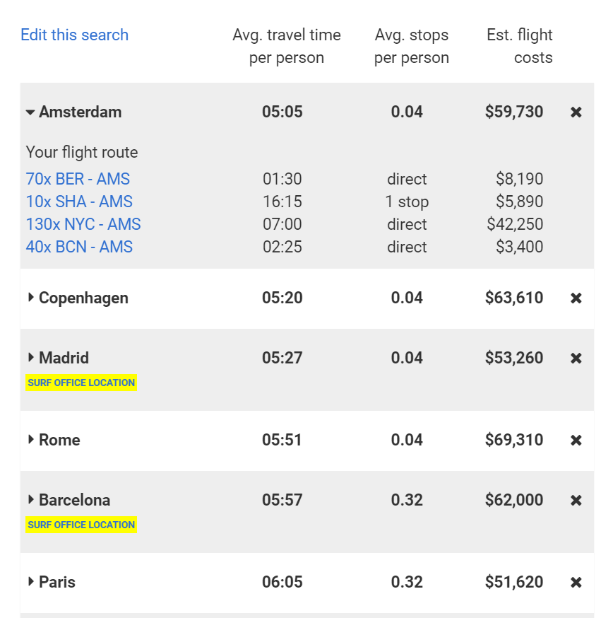 Location Finder - search flight results