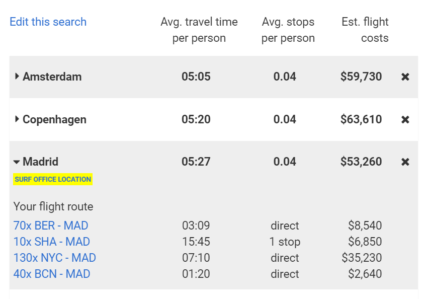 Location Finder - search flight results