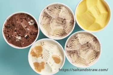 Five different flavors of ice cream from Salt and Straw