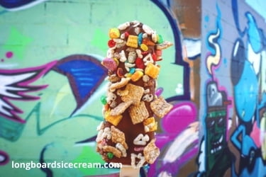 Longboard ice cream pops with many toppings