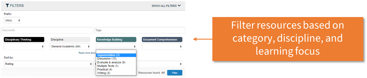 Filter resources based on learning focus Filter resources based on learning focus