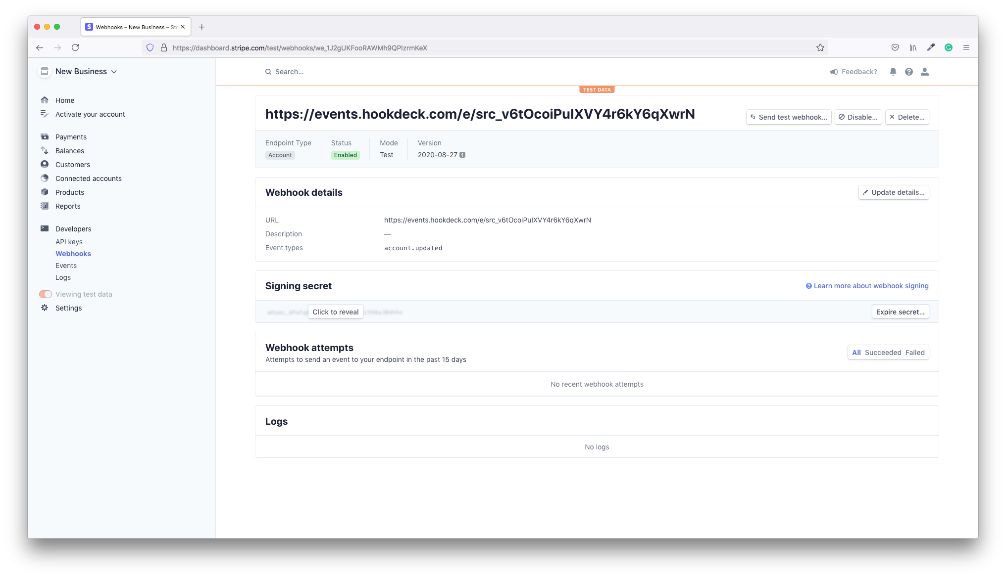 Stripe create webhook