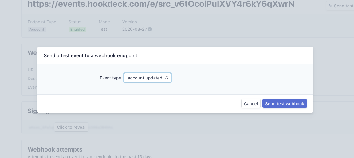 Stripe send test webhook