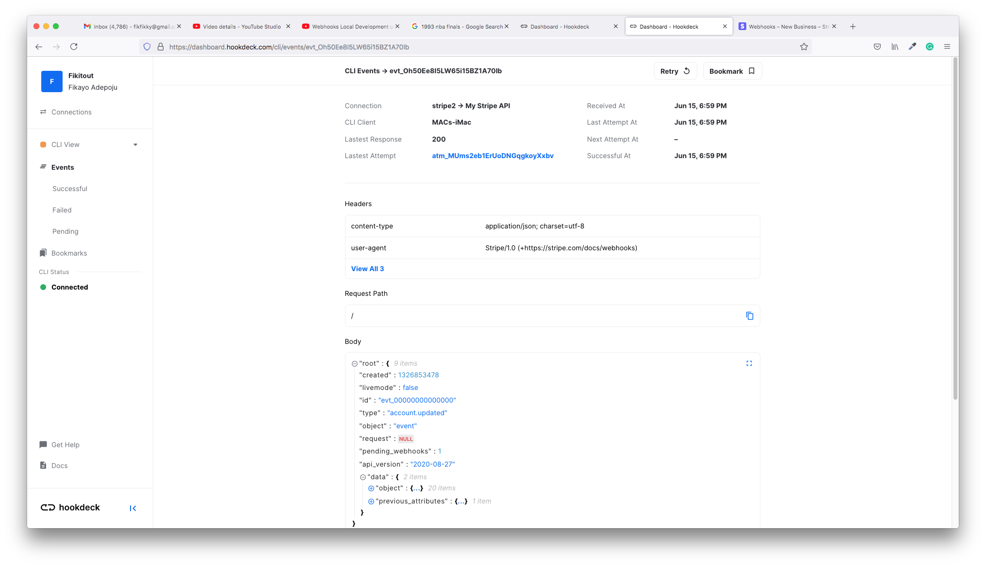 Hookdeck webhook event view