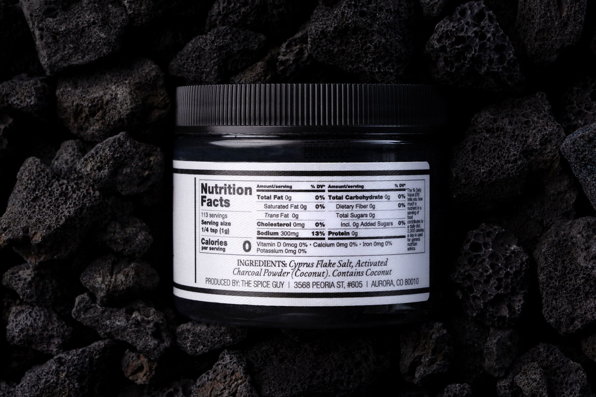 Sumi Shio Wagyu Beef Dry Rub Nutrition Facts Showing Cypress Salt, Activated Charcoal and Coconut Oil