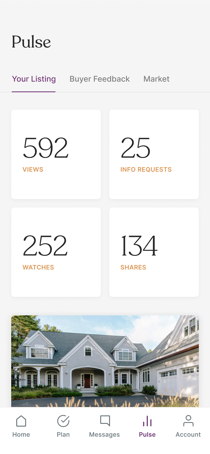 Aalto mobile app UI showing the Pulse screen of analytics on a home
