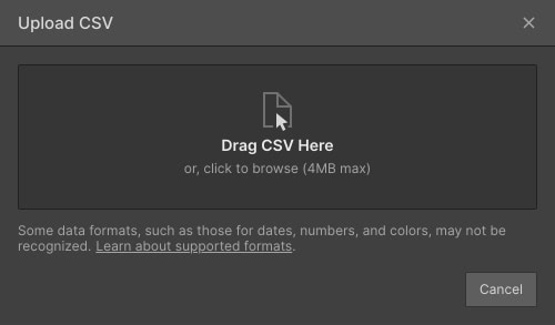 Screenshot of Webflow Upload CSV dialog